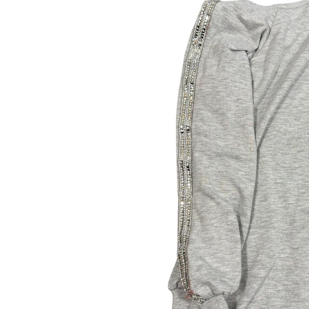 VENUS Cold Shoulder Top Womens L Gray Rhinestone Keyhole Halter Long Sleeve - Picture 15 of 17